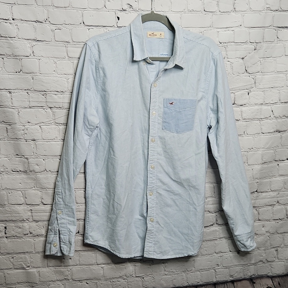 Hollister Light Blue Pinstripe Shirt Medium Cotton